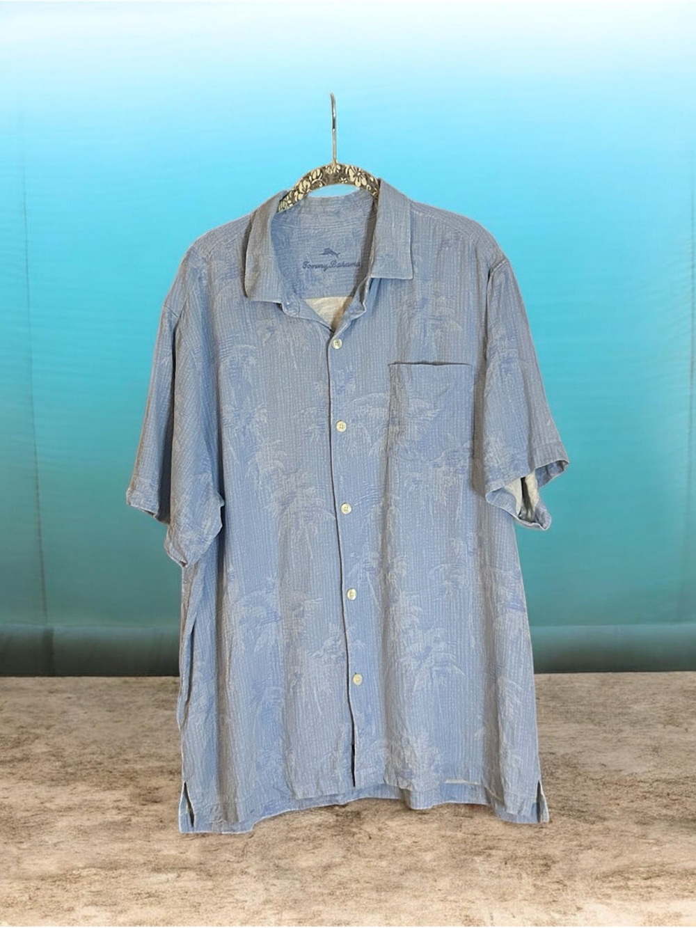 Tommy Bahama Blue Palm Tree Jacquard Silk Camp Shirt